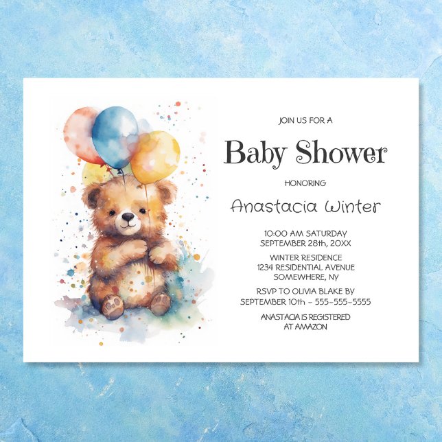 Invitation Aquarelle Baby shower Ours en Teddy (Créateur téléchargé)
