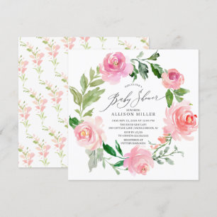Invitation Aquarelle Baby shower rose
