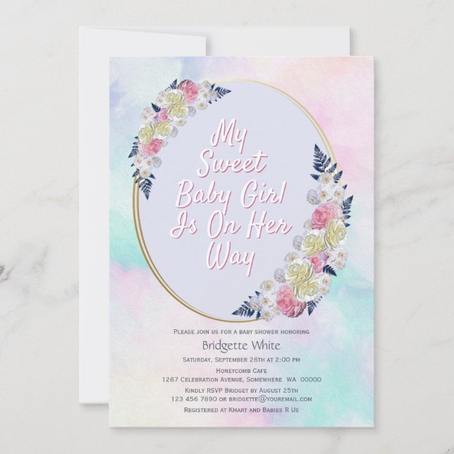 Invitation Aquarelle baby shower rose et bleu (Devant)