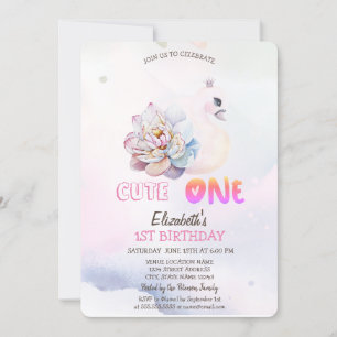 Invitation Aquarelle Baby Swan Flower 1er