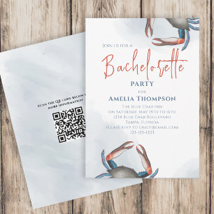 Invitation Aquarelle Bachelortie Parti Crabe Bleu Code QR