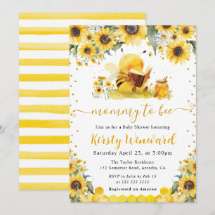 Invitation Aquarelle Bain de bébé Été Abeille et Tournesols