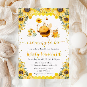 Invitation Aquarelle Bain de bébé Été Abeille et Tournesols