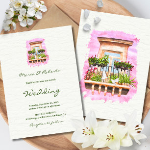 Invitation Aquarelle Balcon de la vieille ville Mariage mexic