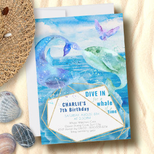 Invitation Aquarelle Baleine d'Océan N'importe quel âge Anniv