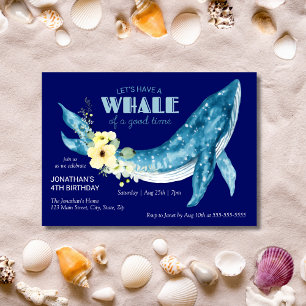 Invitation Aquarelle Baleine Jaune Florale Marine fête d'anni