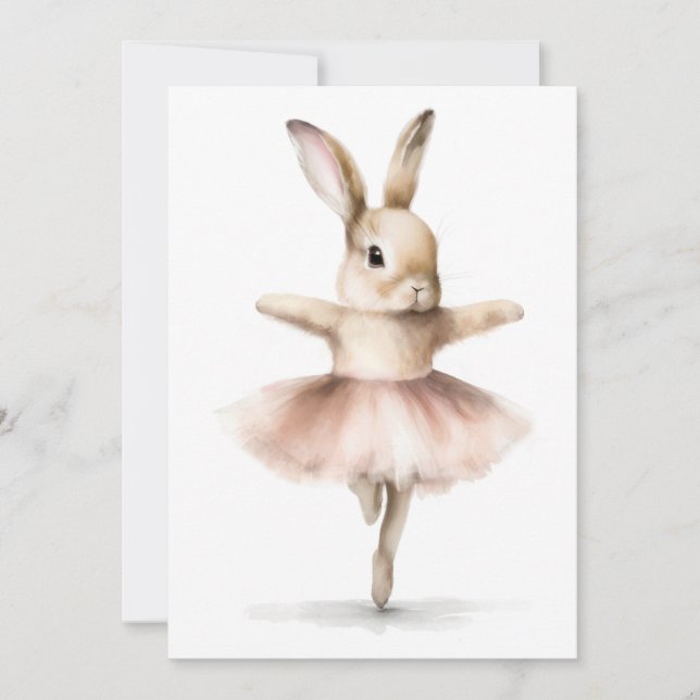 Invitation Aquarelle Ballerina Bunny Danser Tan Rose (Devant)