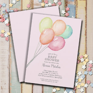 Invitation Aquarelle Ballons Baby shower fille