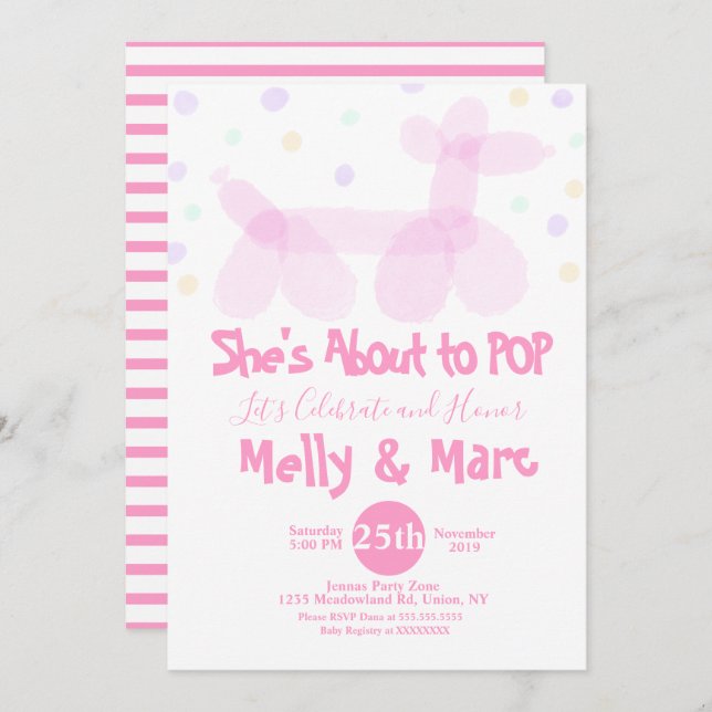 Invitation Aquarelle Balloon Animaux Confetti Baby shower (Devant / Derrière)