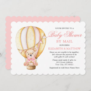 Invitation Aquarelle Balloon ours en peluche Douche rose par