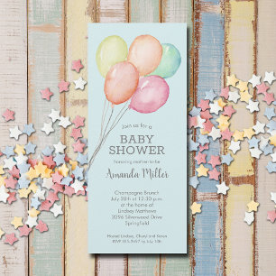Invitation Aquarelle Balloons Baby shower garçon