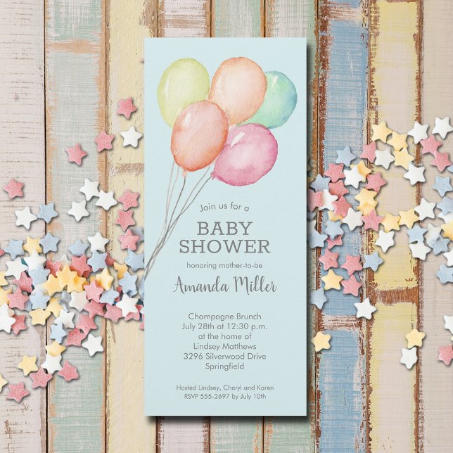 Invitation Aquarelle Balloons Baby shower garçon (Watercolor balloons boy baby shower invitations, PRINTED and/or INSTANT DOWNLOAD)