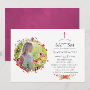 Invitation Aquarelle Baptême de fleur sauvage