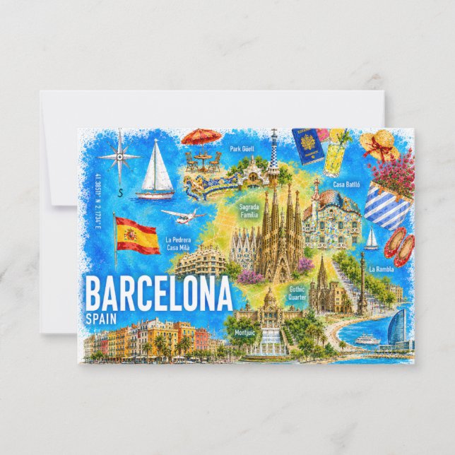 Invitation Aquarelle Barcelone Espagne Sagrada Monument (Devant)