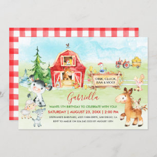 Invitation Aquarelle Barnyard et animaux de ferme Anniversair
