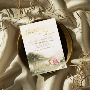 Invitation Aquarelle Barre d'illustration mariage de ferme