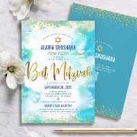 Aquarelle Bat mitzvah de code QR Turquoise Gold Fo