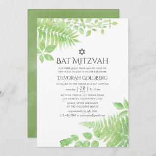 Invitation Aquarelle Bat mitzvah de feuillage