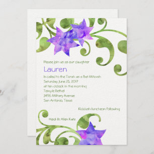 Invitation Aquarelle bat mitzvah Design floral