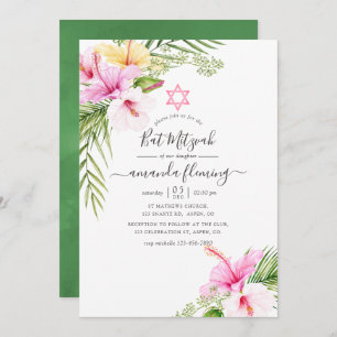 Invitation Aquarelle Bat mitzvah floral tropical