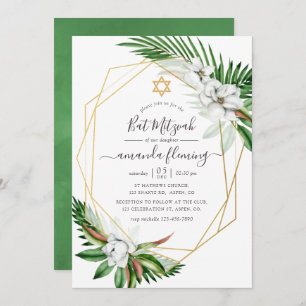 Invitation Aquarelle Bat mitzvah floral tropical