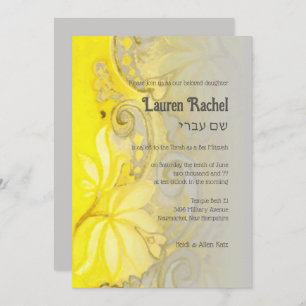 Invitation Aquarelle bat mitzvah gris-jaune