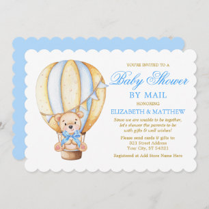 Invitation Aquarelle Bauon Bear Bleu Or Douche par la poste