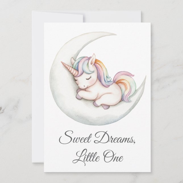 Invitation Aquarelle bébé arc-en-ciel Unicorne Crescent Moon (Devant)