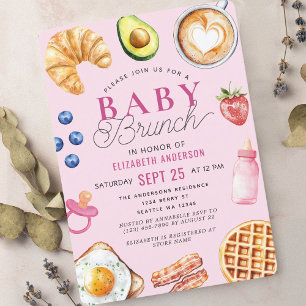 Invitation Aquarelle Bébé Brunch Baby shower fille