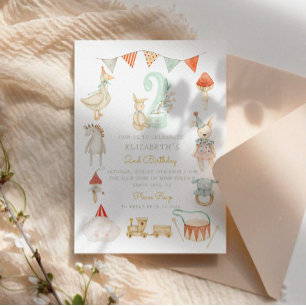 Invitation Aquarelle Bébé Champignons Whimsical 2e anniversai