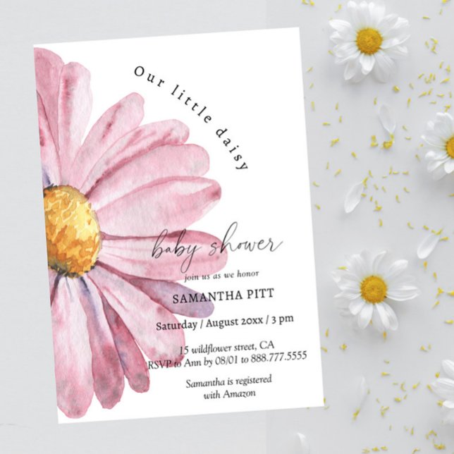 Invitation aquarelle bébé en fleurs avec marguerit (Créateur téléchargé)