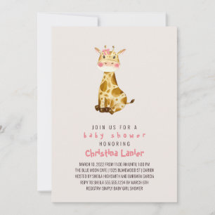 Invitation Aquarelle bébé Giraffe mignonne Whimsical Baby Gir