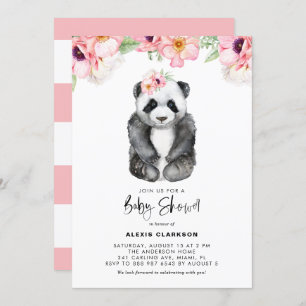 Invitation Aquarelle Bébé Panda Pink Anemones Baby shower