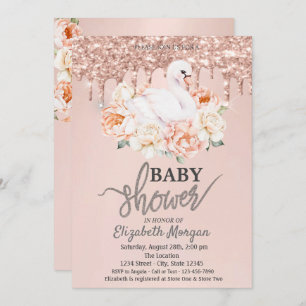 Invitation Aquarelle Bébé Swan Rose Parties scintillant or go