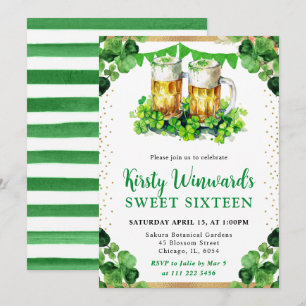 Invitation Aquarelle Beer Pints St Patrick's Sweet 16