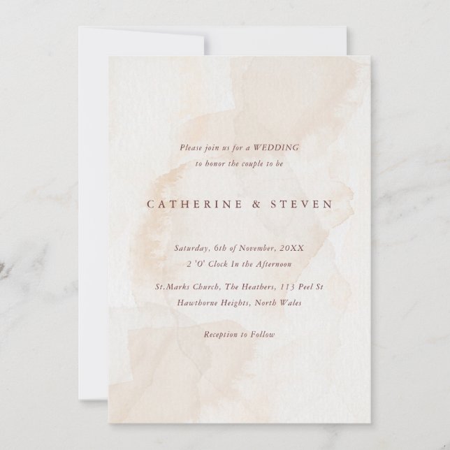 Invitation Aquarelle beige Mariage côtier (Devant)