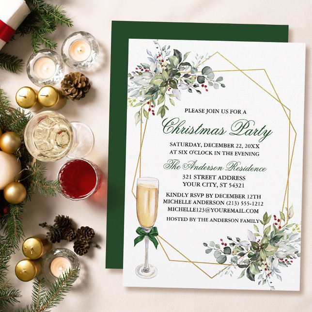 Invitation Aquarelle Berries verdure fête de Noël verre (Customize to change text color, size, style or to change color of back of card.)