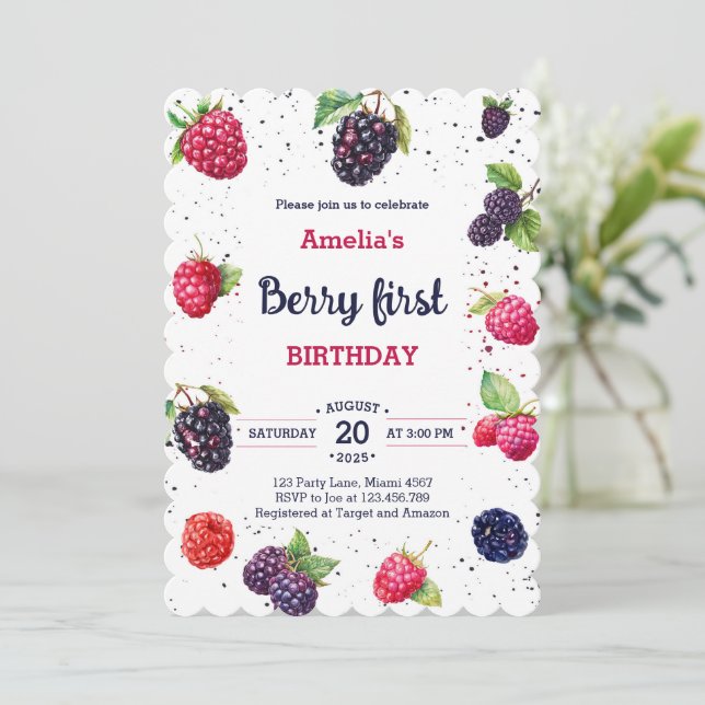 Invitation Aquarelle Berry Blackberry Raspberry Anniversaire (Debout devant)