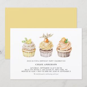 Invitation Aquarelle Berry et Citrus Cupcakes Anniversaire