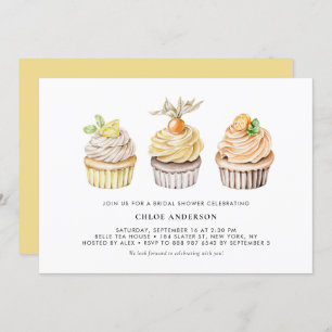 Invitation Aquarelle Berry et Citrus Cupcakes Fête des mariée