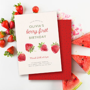 Invitation Aquarelle Berry fraise Premier 1er anniversaire