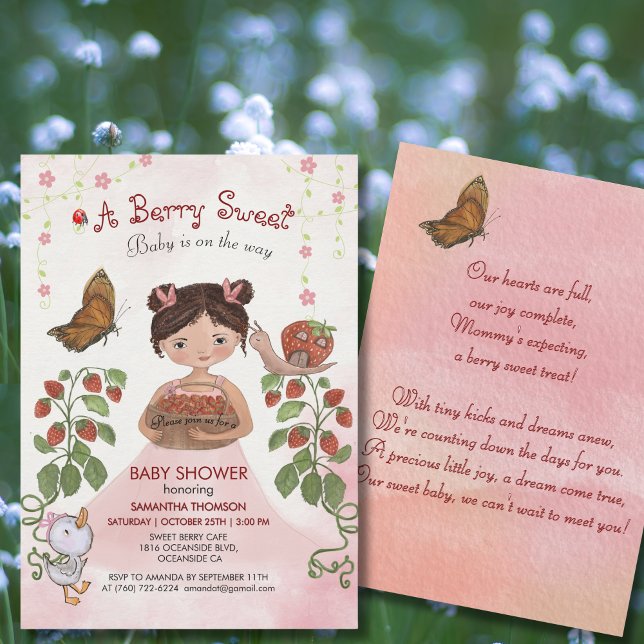Invitation Aquarelle Berry Sweet Baby Girl BABY SHOWER (Watercolor Berry Sweet Baby Girl BABY SHOWER Invitation)
