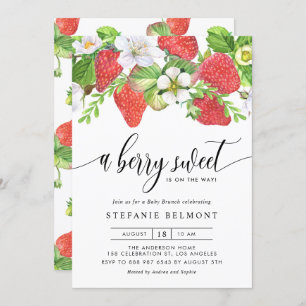 Invitation Aquarelle Berry Sweet Strawberries Baby Brunch