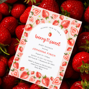 Invitation Aquarelle Berry Sweet Strawberries Baby shower