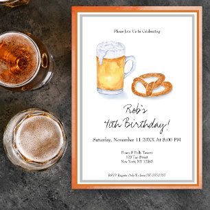 Invitation Aquarelle Bière et Pretzel fête d'anniversaire