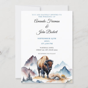 Invitation Aquarelle Bison de bison blanc et bleu Mariage de