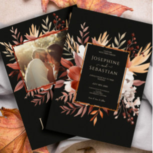 Invitation Aquarelle Black Fall Floral Mariage photo