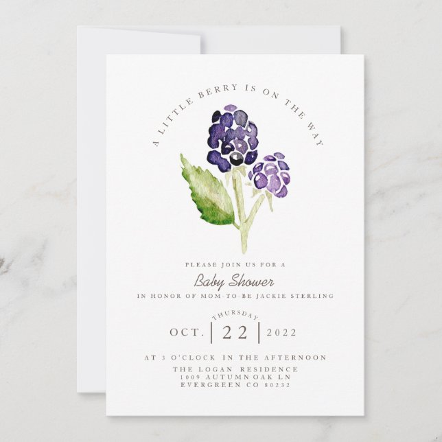 Invitation Aquarelle Blackberry Duo | Baby shower Berry (Devant)