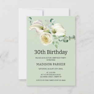 Invitation Aquarelle Blanc Calla Lilies Bouquet Anniversaire