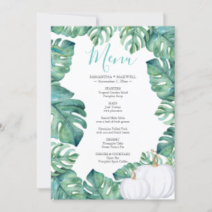 Invitation Aquarelle blanc Citrouille Tropical Menu